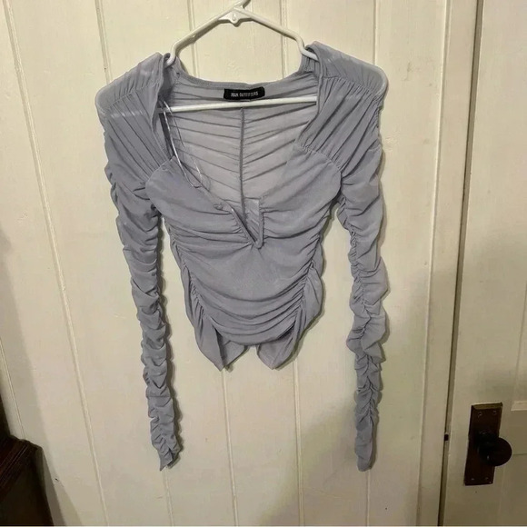 Urban Outfitters Sheer Ruched Long Sleeve Top - Light Blue - Picture 1 of 3